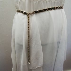 Faux Leather Trim Gold Tone Chain Belt 40" Long